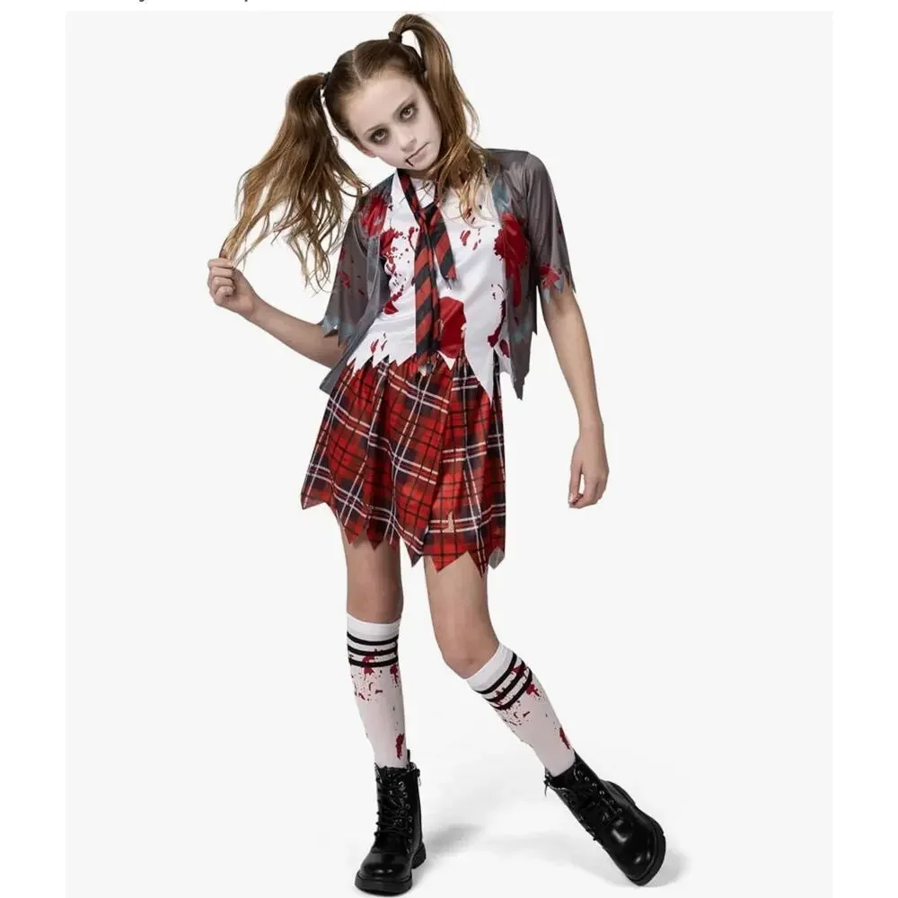 Spooktacular Creations Zombie Schoolgirl Costume Girls Medium 8-10 Halloween NEW